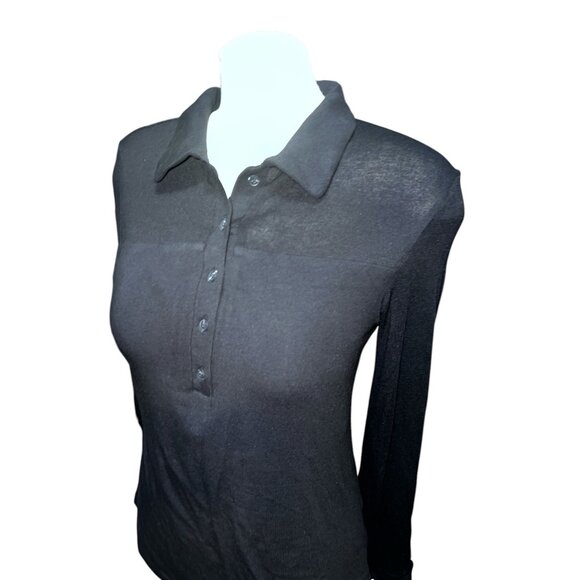 OGL Soft Ribbed Long Sleeve Collared Half Button Cuff Sleeve Blouse Sz XL Womens - Picture 4 of 13